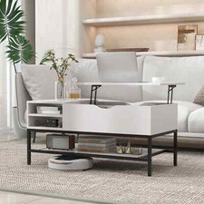 Living Room Flip Top Center Table Pull Up Coffee Table-White