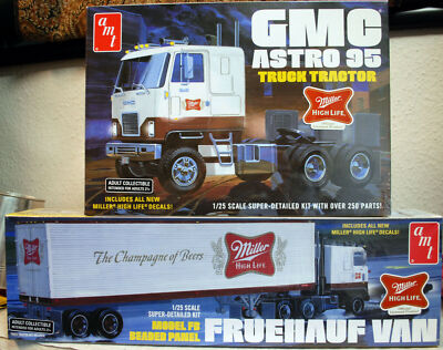AMT 1230 & 1234 Set GMC Astro 95 Semi Tractor & 40' Fruehauf Miller Beer 1:25