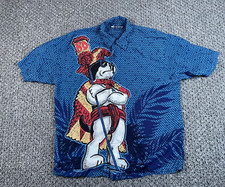 VTG Big Dogs Kahuna Hawaiian Loop Collar Shirt Adult Large Blue USA Made Rayon