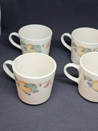 Corning Ware Corelle Abundance 4 Coffee Cups Mugs Fruit Pattern