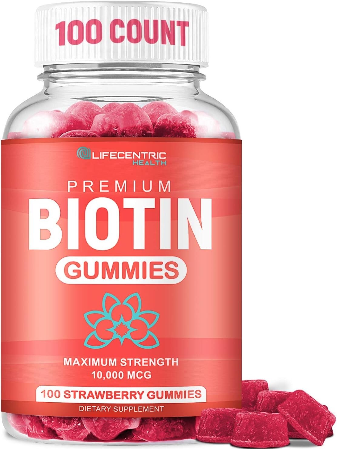 Biotin Gummies for Hair Growth | Max Strength Biotin 10000mcg, Vegan - 100 Count