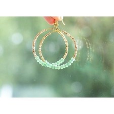 Sparkly Gemstone Beaded Hoops Earrings Natural Green Aventurine Beaded Hoops