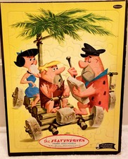Vtg 1960 The Flintstones Fred Barney Jigsaw Board Puzzle Whitman Hanna Barbera