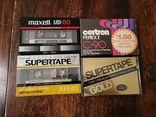 Vintage 1980s NOS Sealed Cassette Tape Lot (4): Maxell, Supertape & Certron NEW