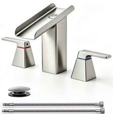 Brushed Nickel Faucet for 3 Hole Sink with Waterfall