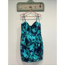 Eliza J Teal and Navy Floral Satin Jacquard Mini Dress size 12 women’s new