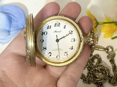 Beautiful Vintage MARCEL 17 Jewel Mechanical Pocket Watch Fishing