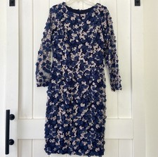 Xscape Formal Dress Size 8 Blue Floral Applique Embroidered Cocktail Wedding EUC