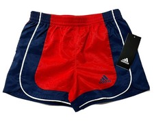 Adidas Girls Red Blue Shorts 6X Woven Color Block Athletic Activewear Bottom NWT