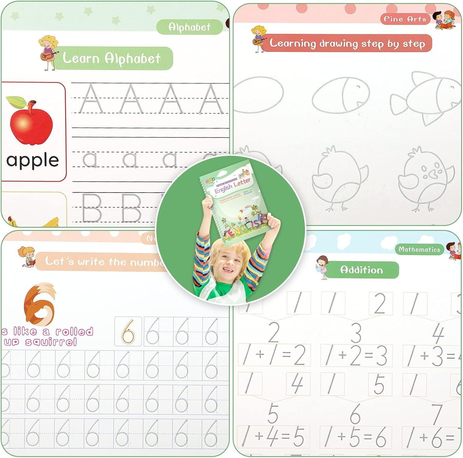 Magic Ink Handwriting Set for Children - Reusable Copybooks with Silicone Grip