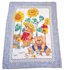 Vintage Handmade Quilt Teddy Bear Sunflower Baby Toddler Blanket Soccer back