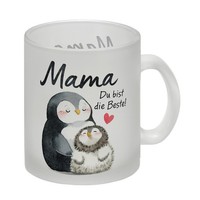 Pinguin Mutter Und Kind Glas Tasse Mit Spruch Mama Du Bist Die Beste