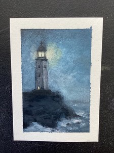 ACEO Original Miniature Art | Acrylic Painting | Lighthouse | Impressionist
