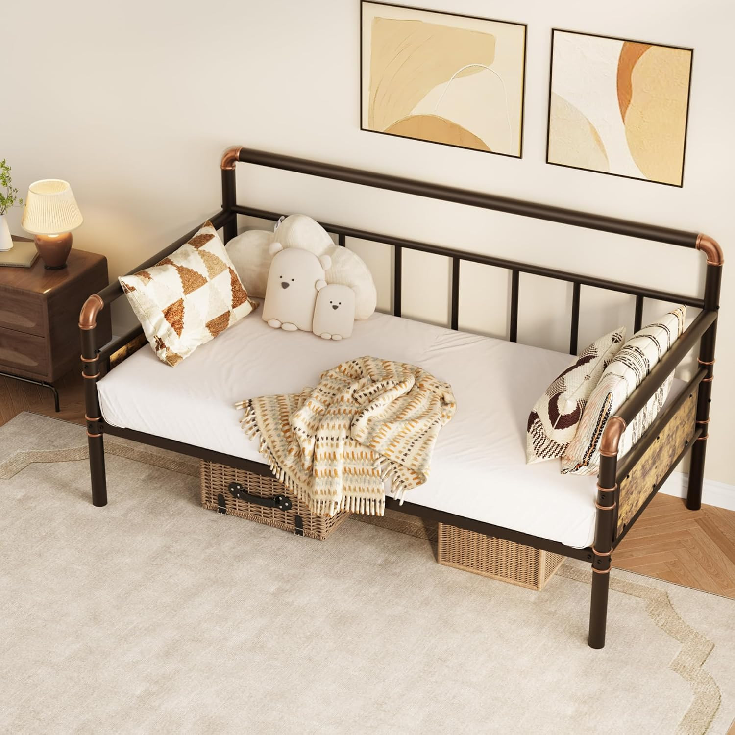 Classic Twin Daybed Frame - Heavy Duty Metal, No Box Spring Needed, Brown