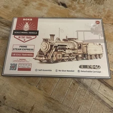 ROKR 1/80 308PCS 3D Wooden Puzzle Steam Train Model Kit SEALED UNUSED FREE SHIPP