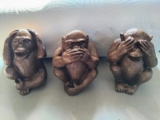 Set von 3 Bronzefarbenen Weisen Affen Figur Skulptur Japanische Mythologie