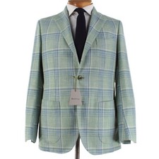 Sartorio Kiton NWD Wool Blend Sport Coat Size 52R 42R US In Green w Blue Plaid