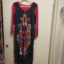 Womens Midi Shirt Dress L Large 40” Full Embroidered Front Multicolor Embroidery
