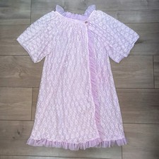 Vintage 1960 s Union Made Babydoll Peignor Robe Pastel Pink Lace S M GMC