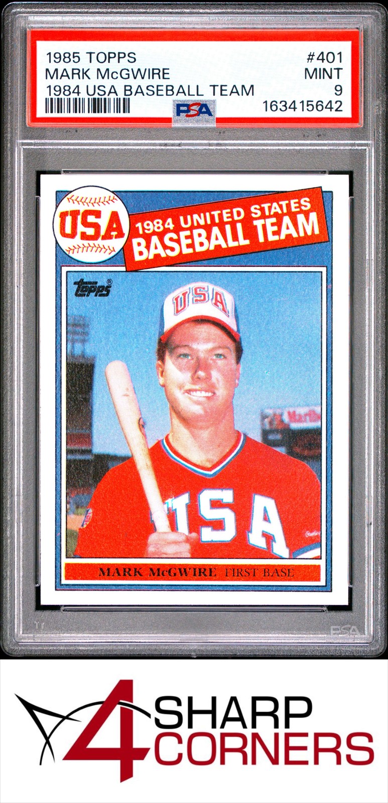 1985 TOPPS 1984 USA BASEBALL TEAM #401 MARK McGWIRE RC PSA 9 view 1