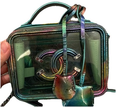 Authentic Chanel Iridescent Rainbow PVC Vanity Case Crossbody Bag