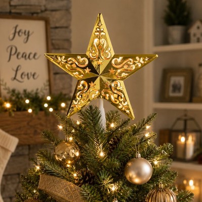 Northlight 8.5'' Gold Star Cut-Out Design Christmas Tree Topper - Clear Lights