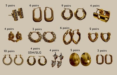 13 Styles 65 pc Boutique Earrings Lot- Gold Hoops, Studs   Jewelry Reseller Bulk