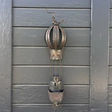 Mid Century Metal Sculpture Flying Ship Hot Air Balloon Fantasy          z3q