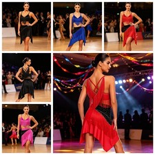 Women Set Color Blocking Skirt Dancewear Gymnastics Outfits National Latin Show
