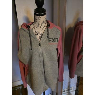 FXR Racing Womens Full Zip Hoodie Grey Pink Colorblock Logo Sweatshirt Large
