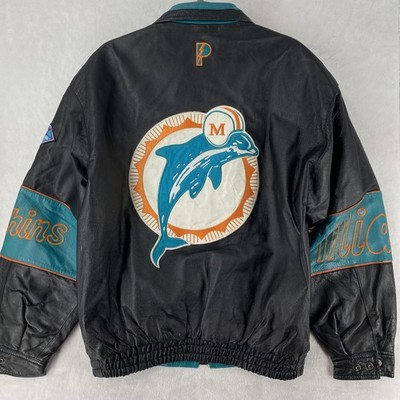 Vintage Miami Dolphins Jacket Mens Medium NFL Football Leather Pro Player 90s