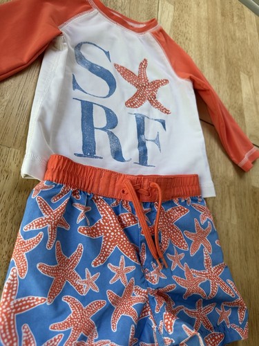 2 Piece Old Navy Swimsuit Shirt Shorts Long Sleeve Size 6-12 M Starfish NWOT - Picture 2 of 8