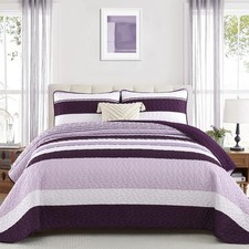 Dinjoy Purple Boho Quilt Set Queen,Striped Bedspreads Queen Size Lightweight ...
