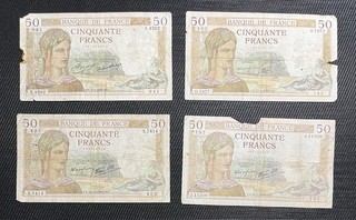 Banque de France Lot de 4 billets de 50 francs Cérès 1936 à 1939