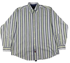 Tommy Hilfiger Dress Shirt Mens 16.5 34/35 Blue Green Stripe 100 Cotton