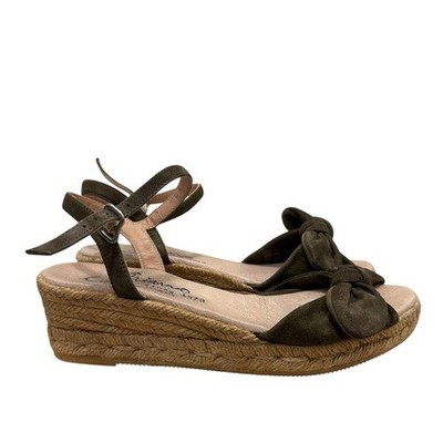 Gaimo Dark Brown Bow Strap Espadrille Wedge Sandals 37/6.5