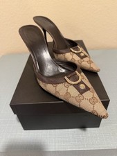 Gucci GG Monogram Brown Canvas Pointed Toe Mu...