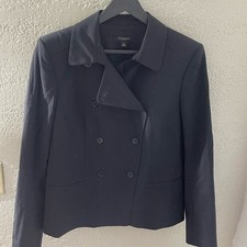 VTG Ann Taylor Women's Black Virgin Wool Double Breasted Jacket Size 8