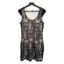 VTG Y2K Express Black Lace Dress L Nude Lining Whimsigoth Dark Romantic W/flaw