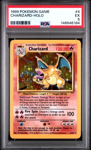 1999 POKEMON BASE SET UNLIMITED #4 CHARIZARD-HOLO PSA 5