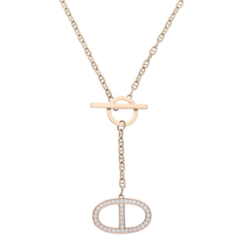 Hermes Size ST Chaine d'Ancre Contour GM K18PG Diamond Necklace  172137