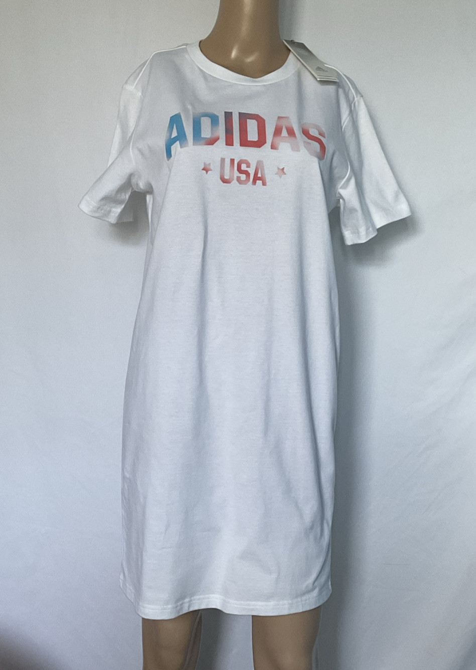 Adidas Womens  Graphic Logo USA   Americana White T-Shirt Dress Size XS