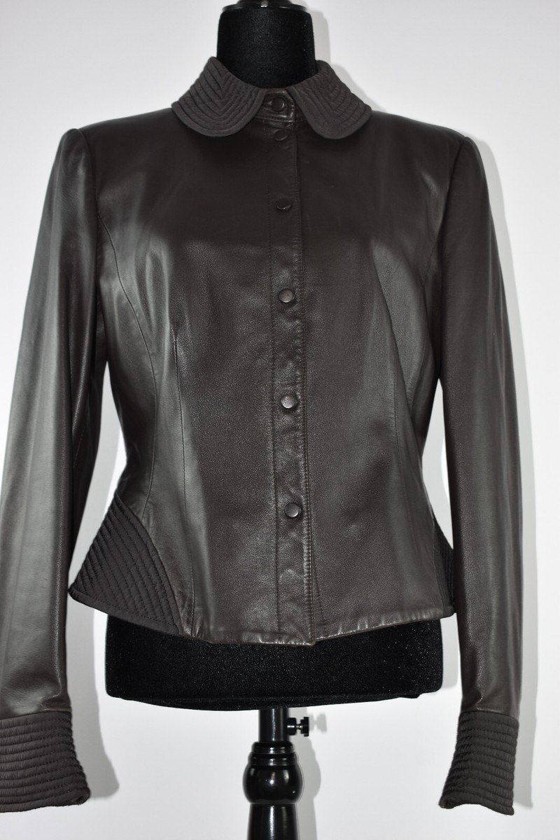 専用ARMANI COLLEZIONI leather jacket brown Vintage Armani Black Leather Jacket This Armani | Depop