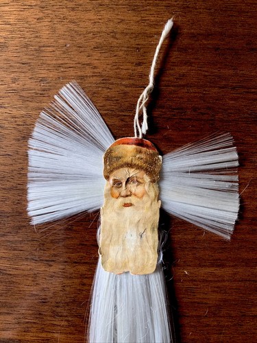 ART DECO PAIR GERMAN SPUN GLASS SANTA SCRAP CURLY BEARD CHRISTMAS ORNAMENTS RARE - Picture 14 of 16