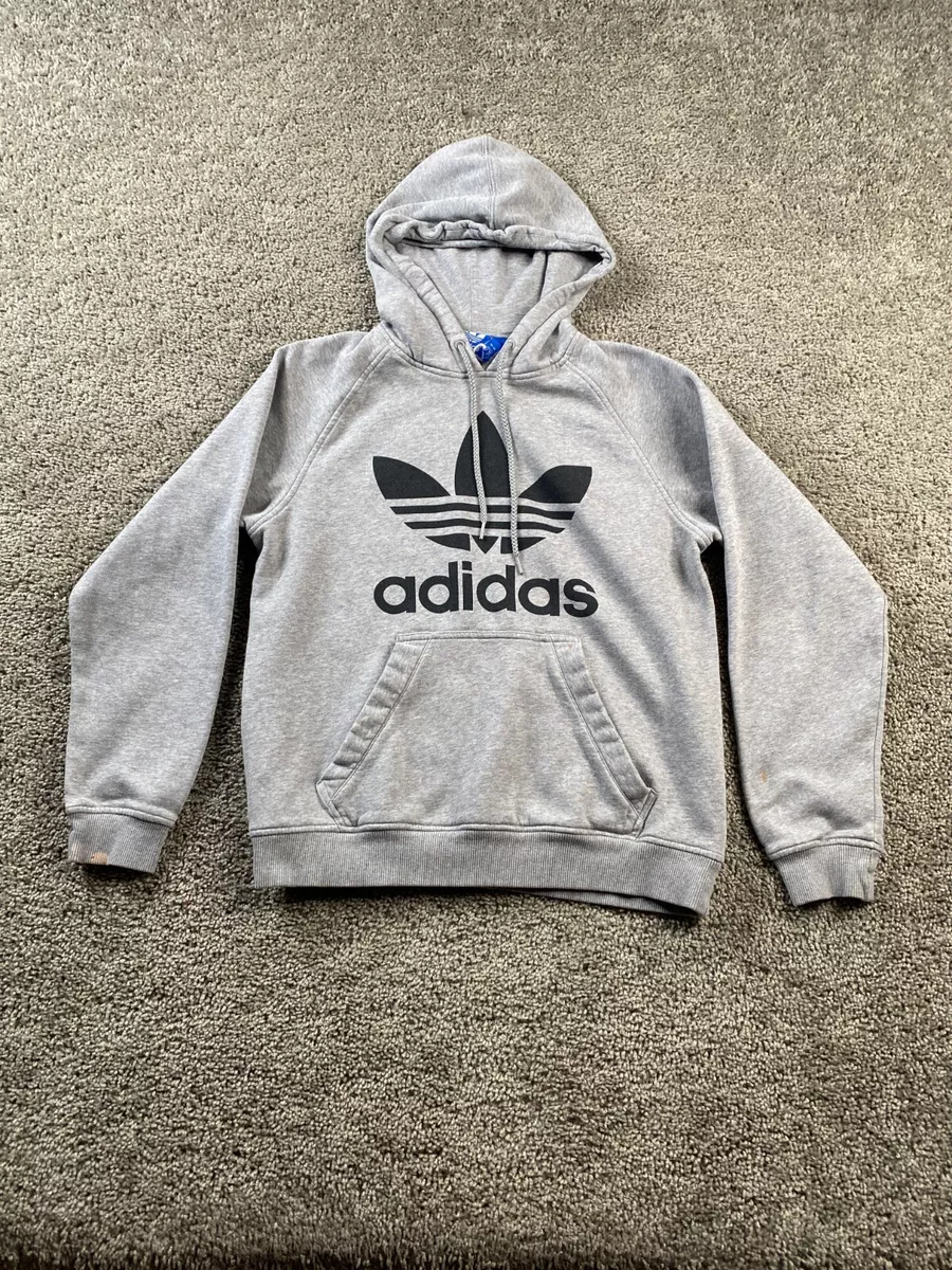 Adidas Sweater Mens SmallGray Black Hoodie Trefoil Sweatshirt Pullover Mens | eBay