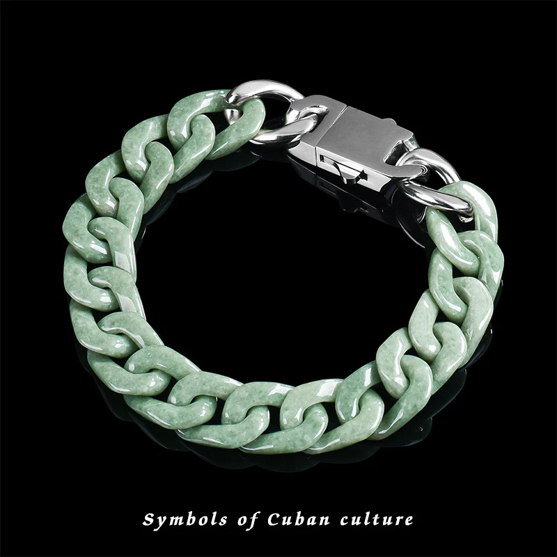 Brazalete de eslabones cubanos de jadeíta verde natural grado A real 5,9-9,4 pulgadas Foto 3 de 4