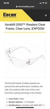 Encon 05777003 Safety Glasses, Readers 2.0, Veratti 2000 Clear/Clear Enfog-new