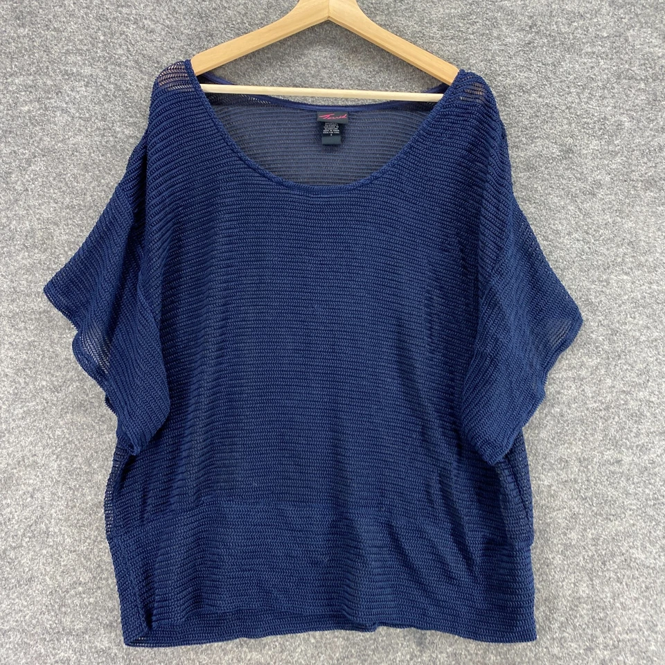 Top Torrid Mujer 2 Azul Crochet Cuello Redondo Manga 3/4 Pullover Nylon Informal Foto 3 de 4