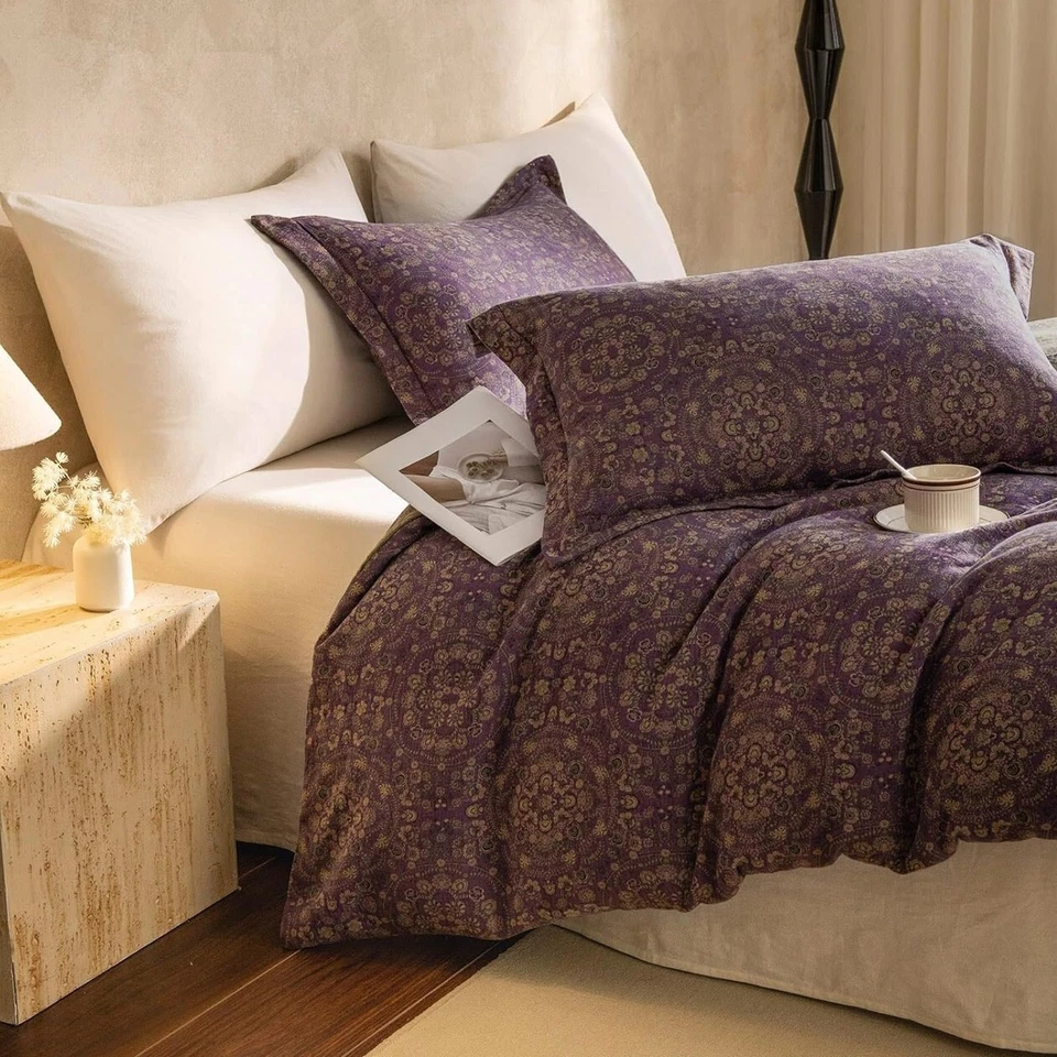 NOVO Edredom e Estojo Sham Anthro Roxo Muslin 100% Algodão Boho Queen King Bedding - Imagem 3 de 4