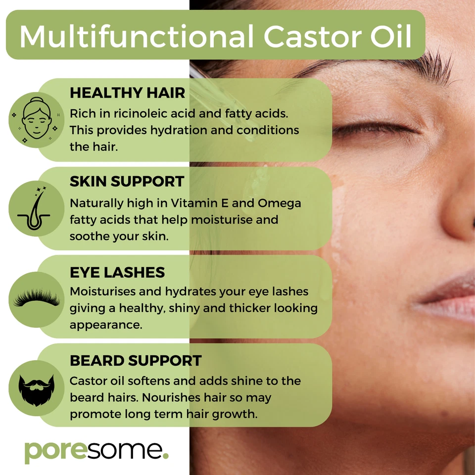 Castor Oil for Hair Growth Skin 100% Pure Cold Pressed Hexane Free Glass Dropper - Image 2 of 4